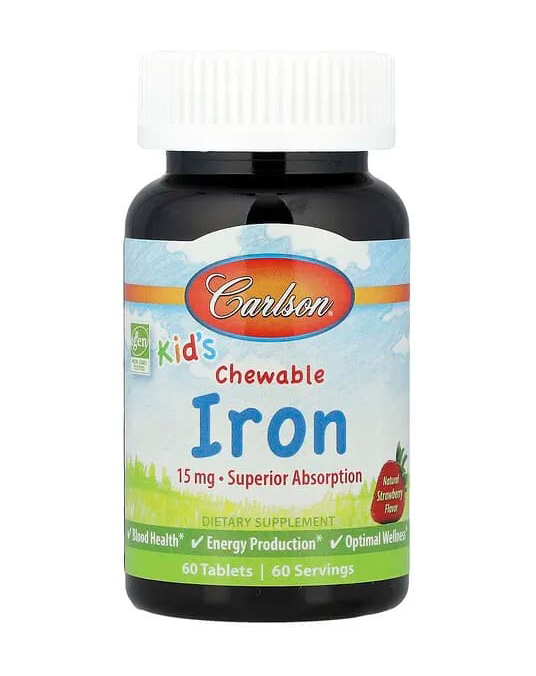 Carlson Kid's Chewable Iron Natural Strawberry 15-mg 60-Tablets в официальном магазине iHerb США для заказа в Россию