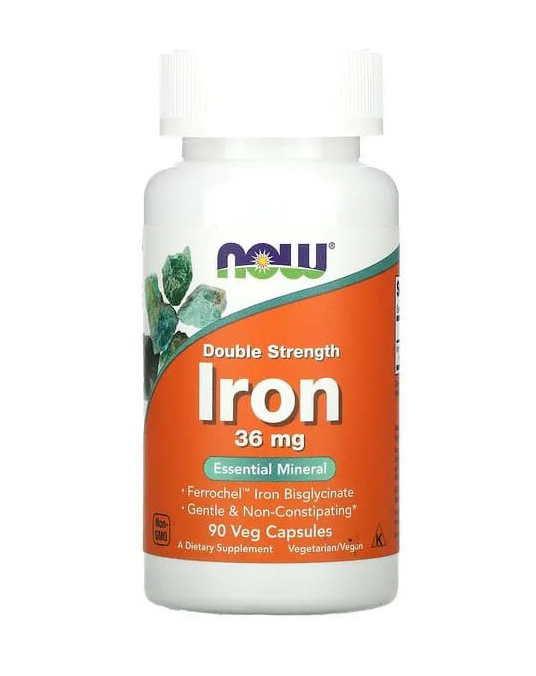 NOW Foods Iron 36 mg 90 Veg Capsules в официальном магазине iHerb США для заказа в Россию