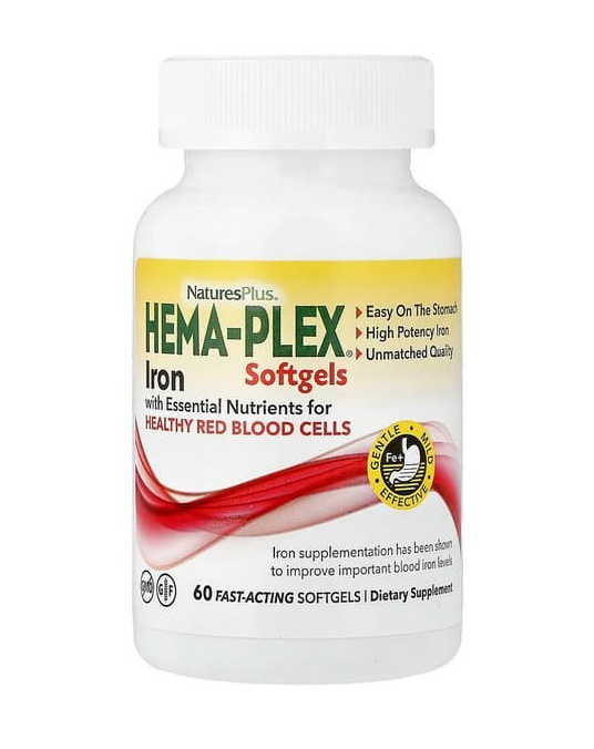 Витамин железо NaturesPlus, Hema-Plex Iron, 60 Fast-Acting Softgels в официальном магазине iHerb США для заказа в Россию